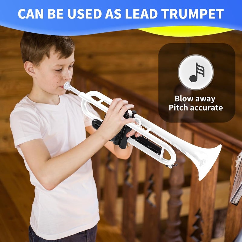 PAMPET Professional Plastic Bb Trumpet Student Trumpet Set for Student Beginner With 7C Mouthpiece and 3C Mouthpiece Bb Trumpet Instrument, White, PM160 - Image 5